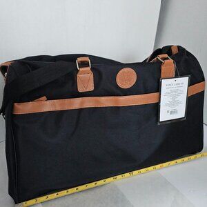 Vince Camuto duffel bag BLACK with rich cognac-colored faux leather trim